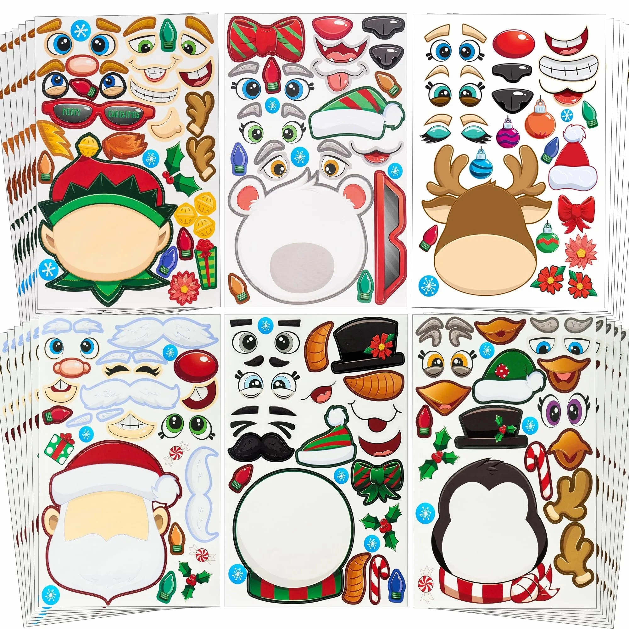 48 Pcs Christmas Make A Face Sticker, Xmas Stickers Ghoulish Designs