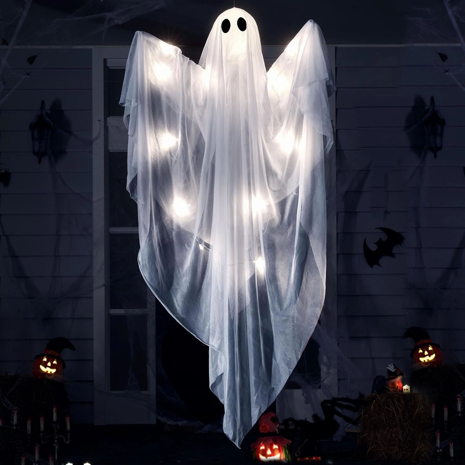 47?? Halloween Hanging Light up Ghost with Spooky White LED Light Creepy Treats Mysterious Lights