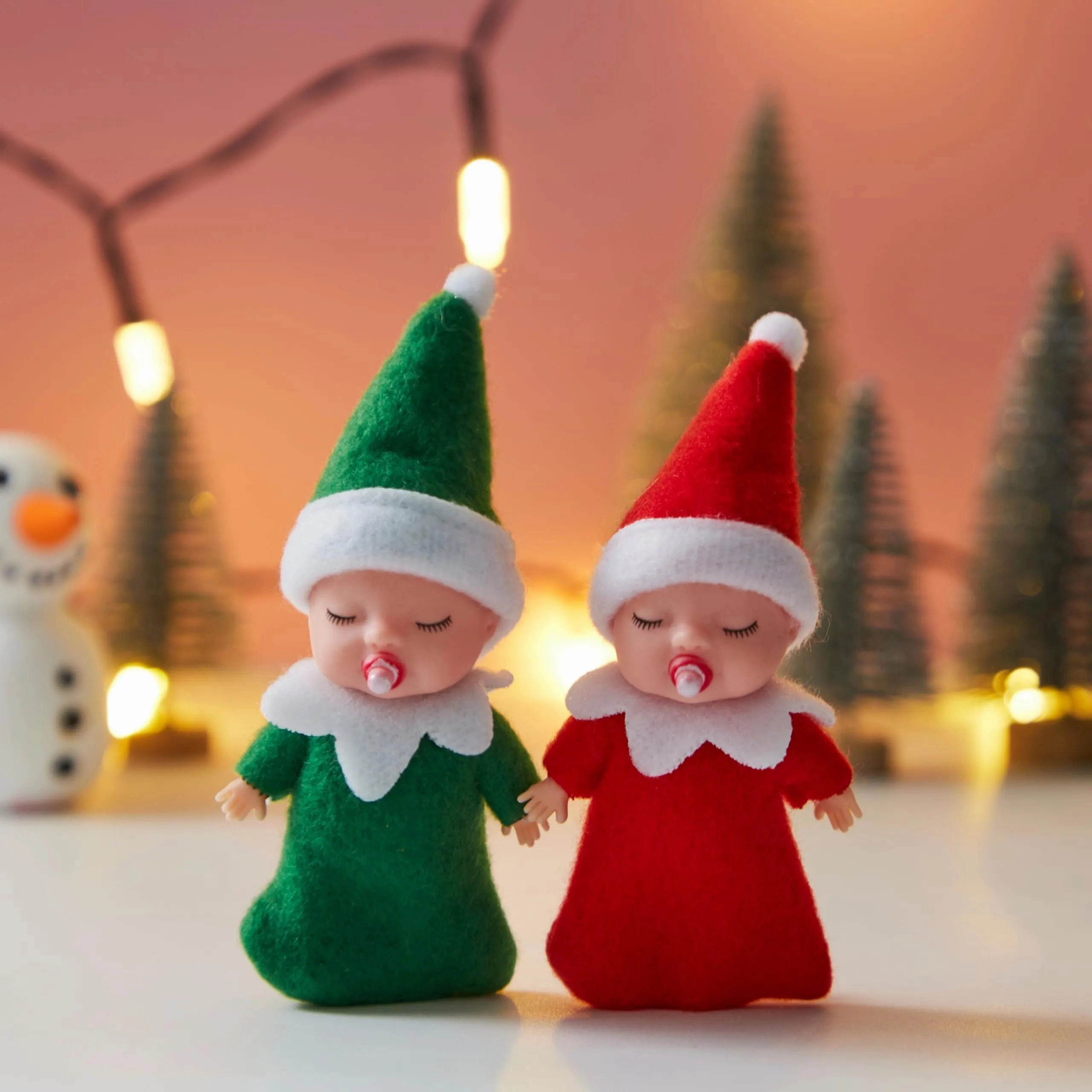 Charming Figures Christmas 2Pcs Tiny Elf Doll with 1 red and 1 Green elf Doll with Teat