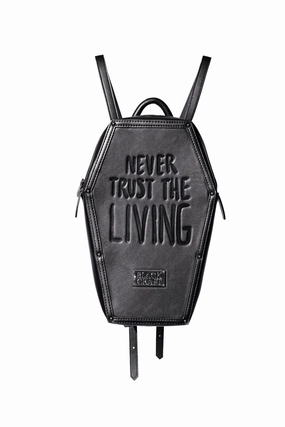 Whimsical designs Playful Displays Never Trust - Coffin Backpack