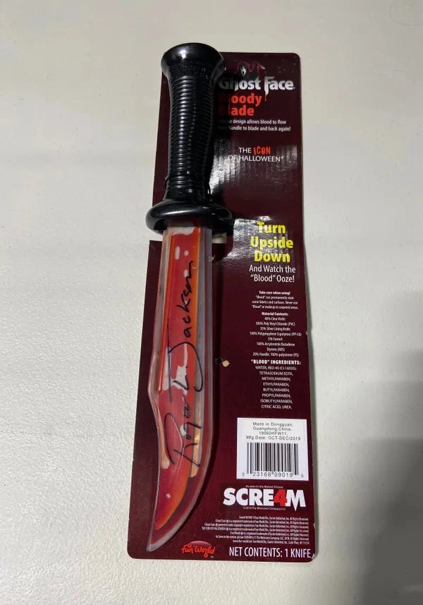 Roger L. Jackson Autographed Ghostface Bloody Knife (JSA Certified) Mysterious Masks Haunted Accents