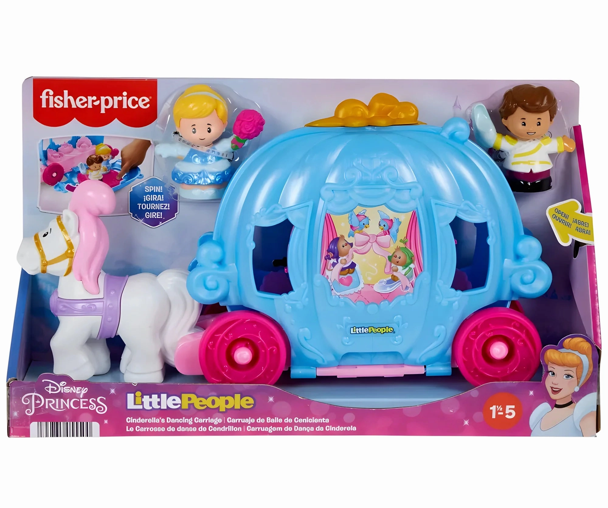 Fisher-Price Little People Disney Princess Cinderella's Dancing Carriage Set Gacha Game DualSense Features