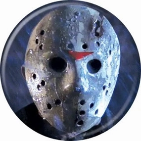 Whimsical Figures Monster Ornaments Friday the 13th Mask On Blue Buttons 1.25" Round