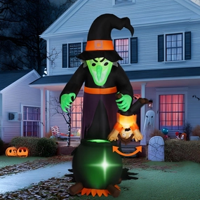 7FT Halloween Witch Animated Inflatable Decoration Eerie Lights Frightening Accessories