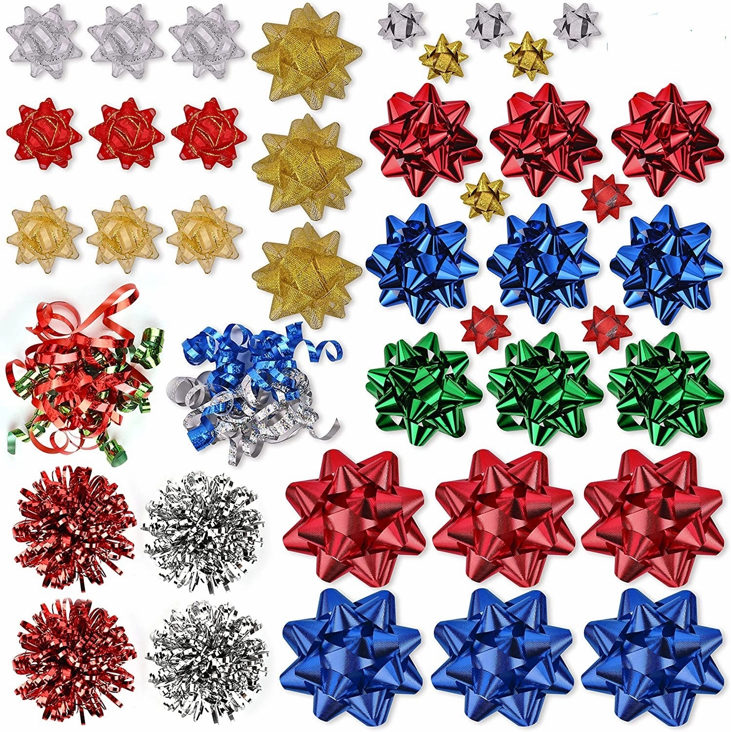 Mystical Props Assorted Bows (White, Silver, Red, Gold, Green, Blue), 42 Pack