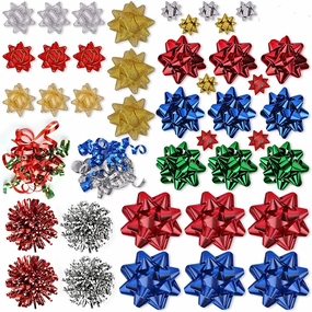 Mystical Props Assorted Bows (White, Silver, Red, Gold, Green, Blue), 42 Pack