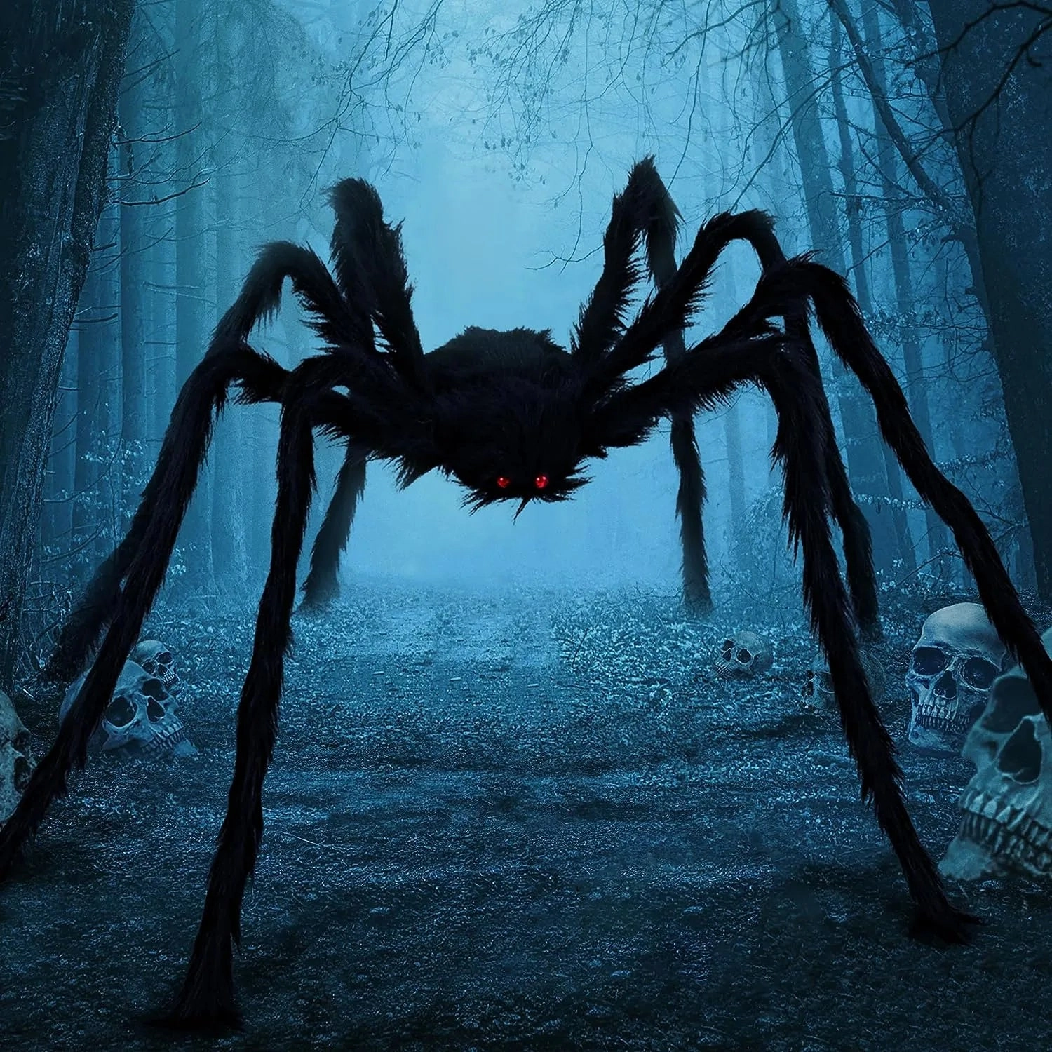 6.5ft Hairy Black Giant Spider for Halloween Outdoor Decorations Playful Supplies Ghostly Treats