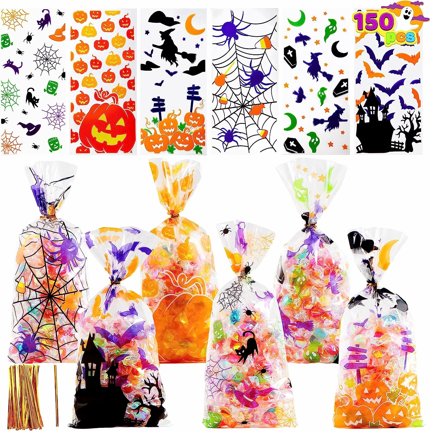 Cellophane Rectangle Treat Bags, 150 Pcs Whimsical Party