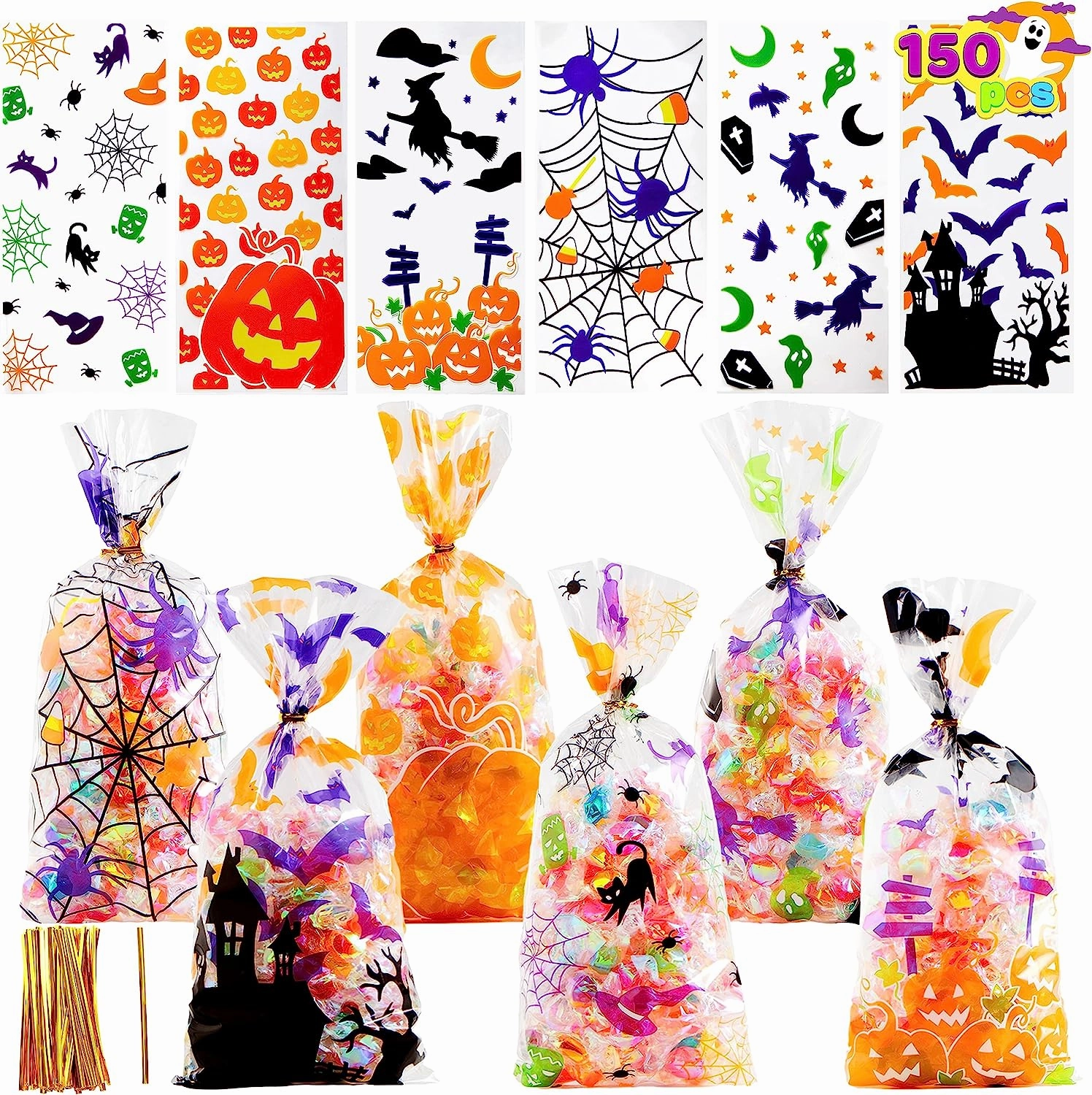 Creepy Accents Cellophane Rectangle Treat Bags, 150 Pcs