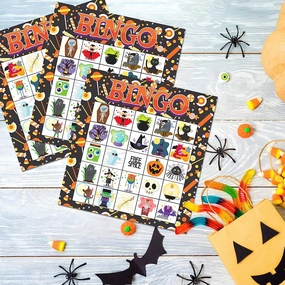 Wicked Masks Ghostly Crafts Halloween Themed Bingo Game Card, 28 Player