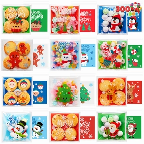 300 Pieces Christmas Cellophane Bags Candy Treat Bags Fantastic Decorations Mysterious Supplies