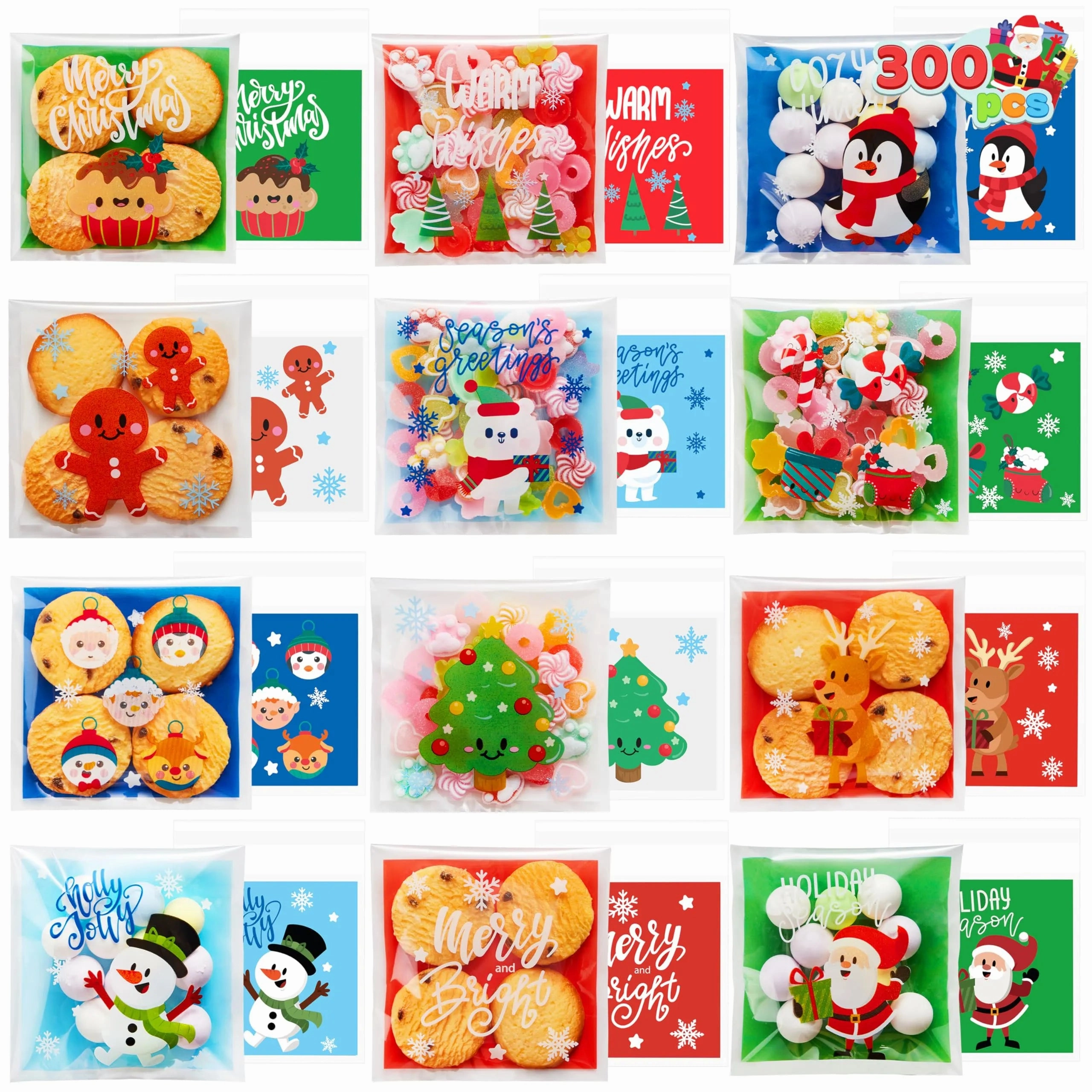 300 Pieces Christmas Cellophane Bags Candy Treat Bags Fantastic Decorations Mysterious Supplies