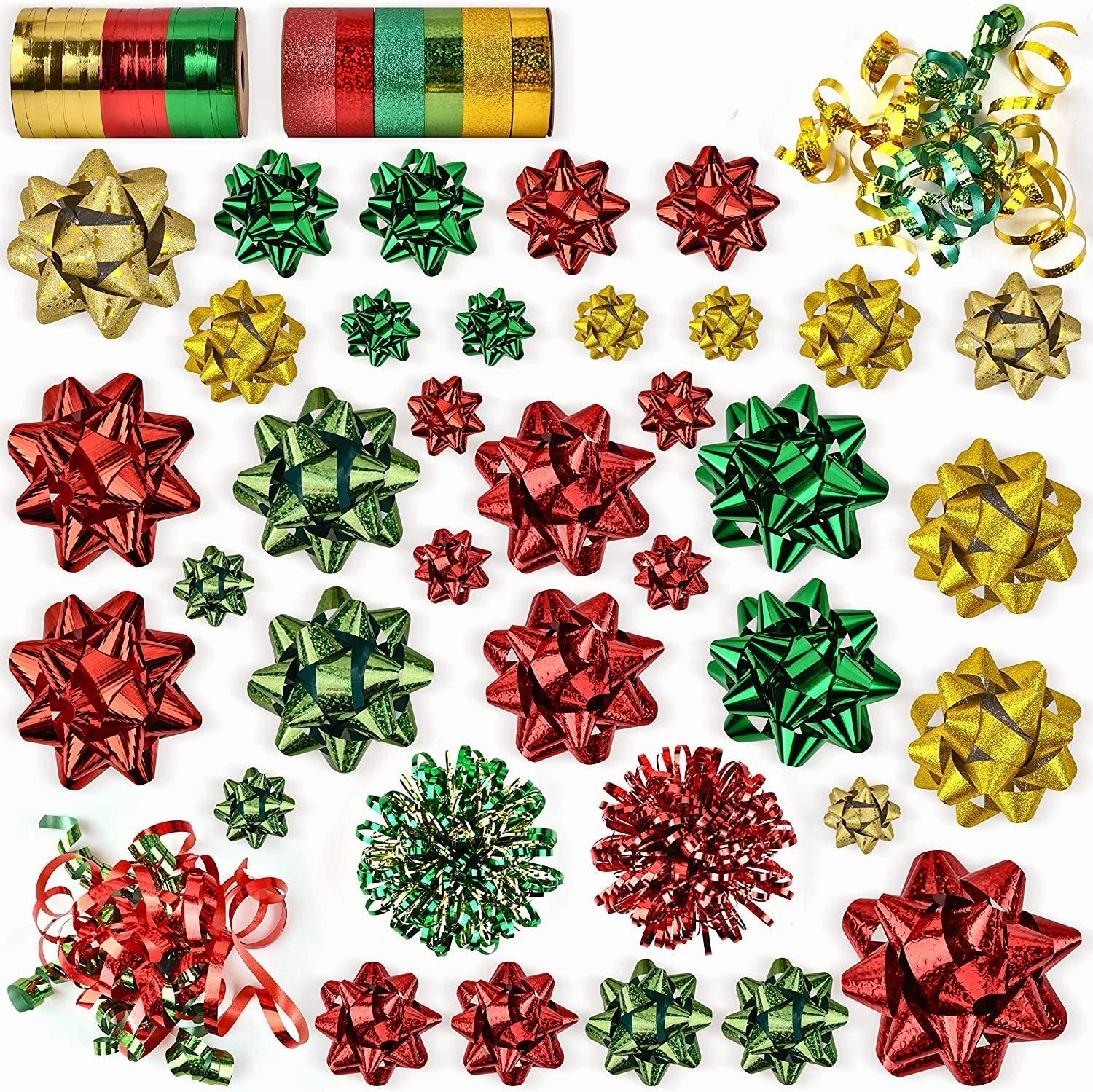 Gift Wrap String and Bows (Red, Gold, Green), 47 Pack Wicked Decorations Fantastic Props
