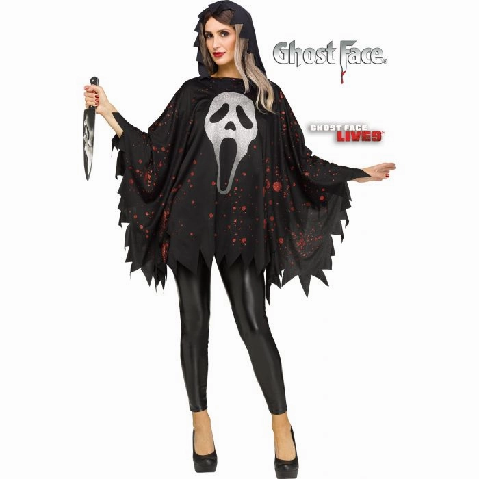 Glittering Ghost Face Poncho - Adult Mysterious Accents