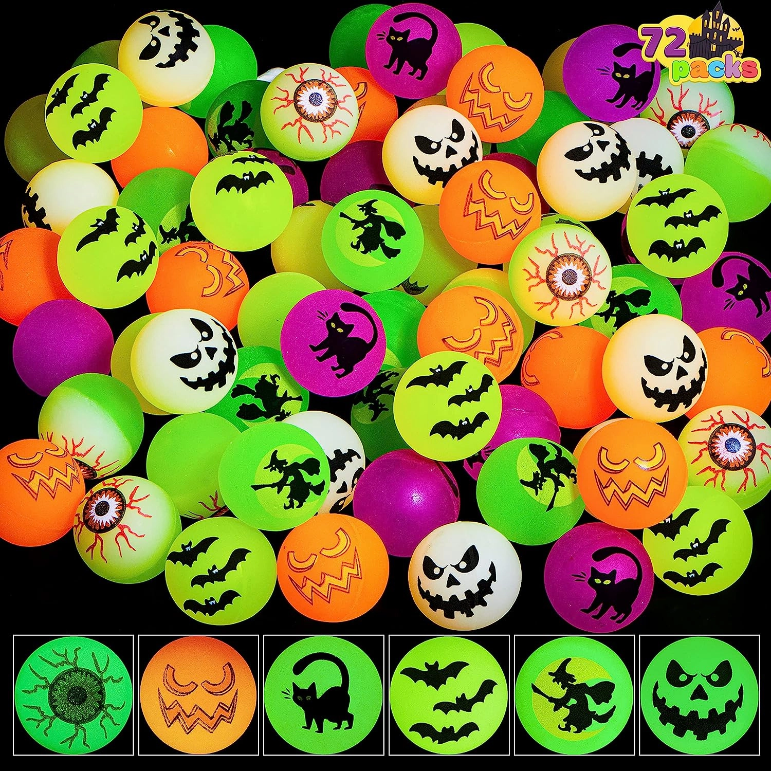 Scary Crafts Mystical Masks Halloween Bouncing Balls, 72-pack