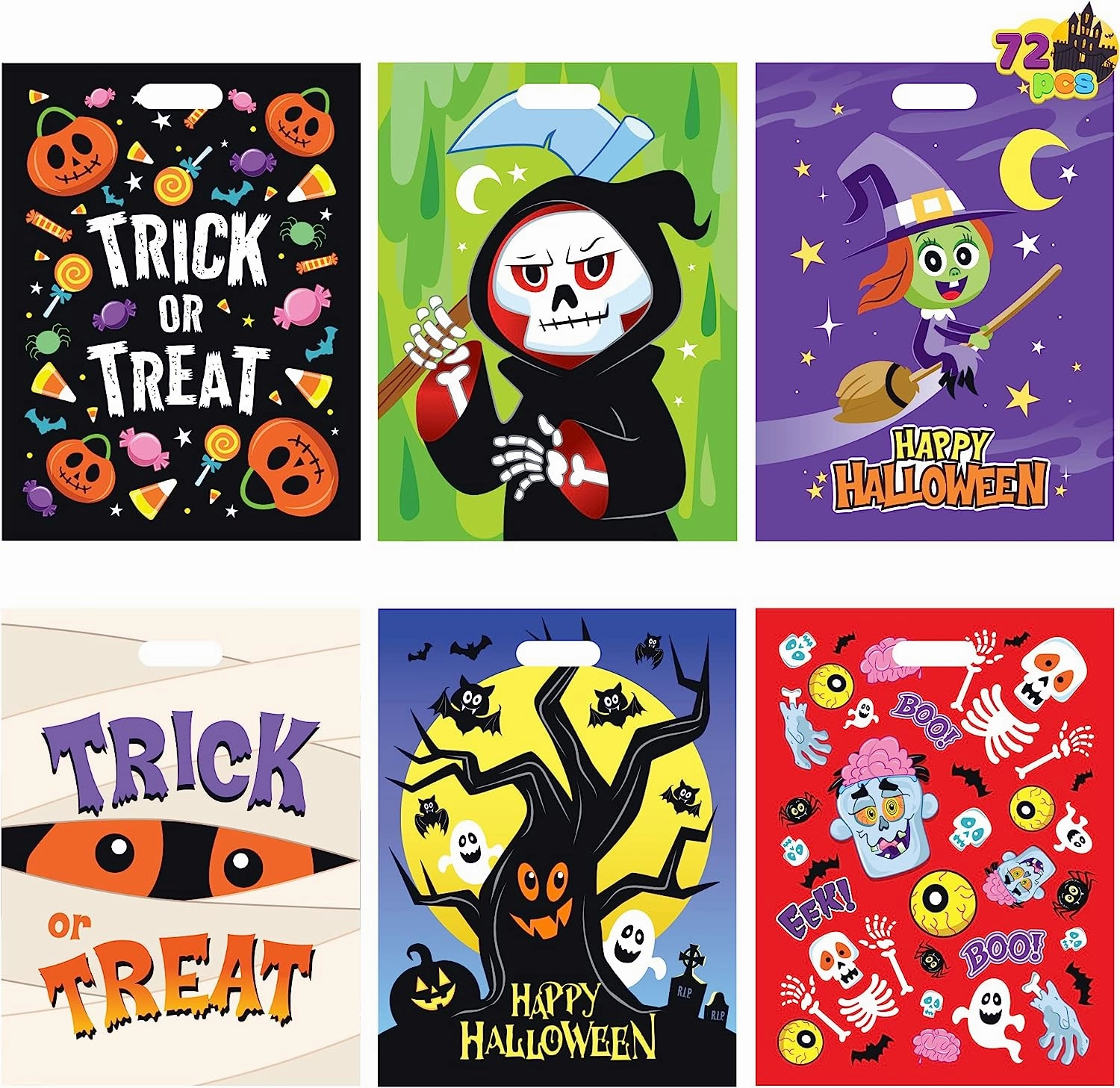 Halloween Character Themed Plastic Candy Bags, 72 Pcs Monster Lights