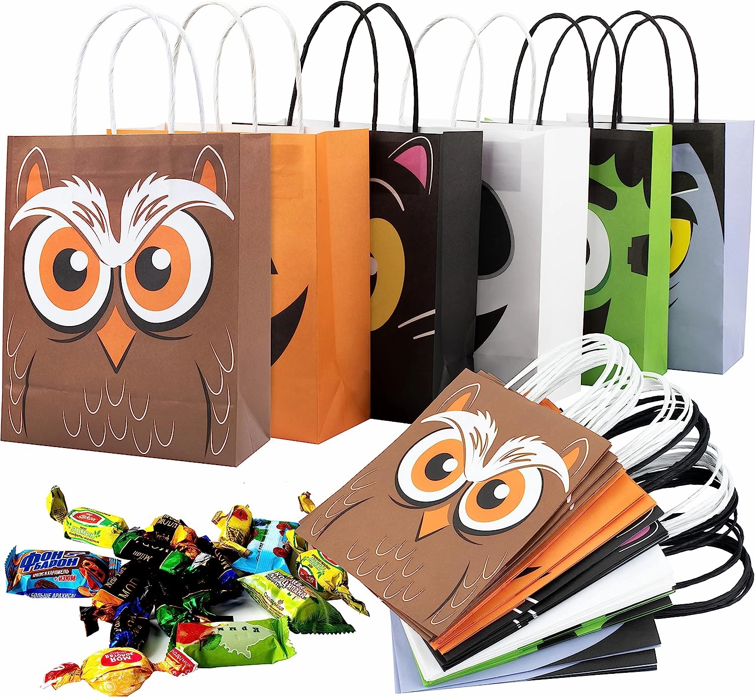 Halloween Colorful Bags with Handles, 24 Pcs Playful Accents Ghoulish Masks