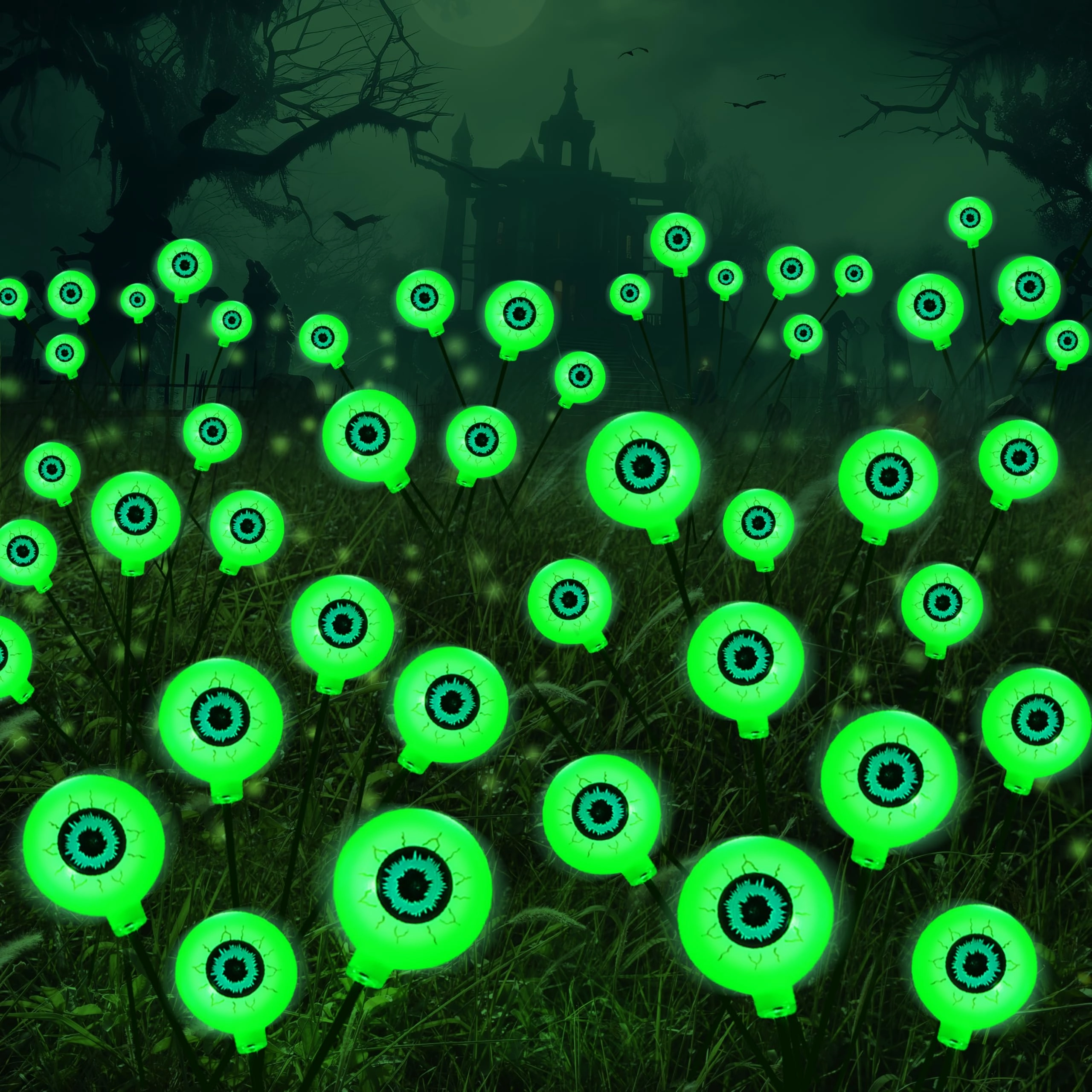 Halloween Decorations Outdoor Solar Scary Eyeball Lights-Spooky Green Ghoulish Accents