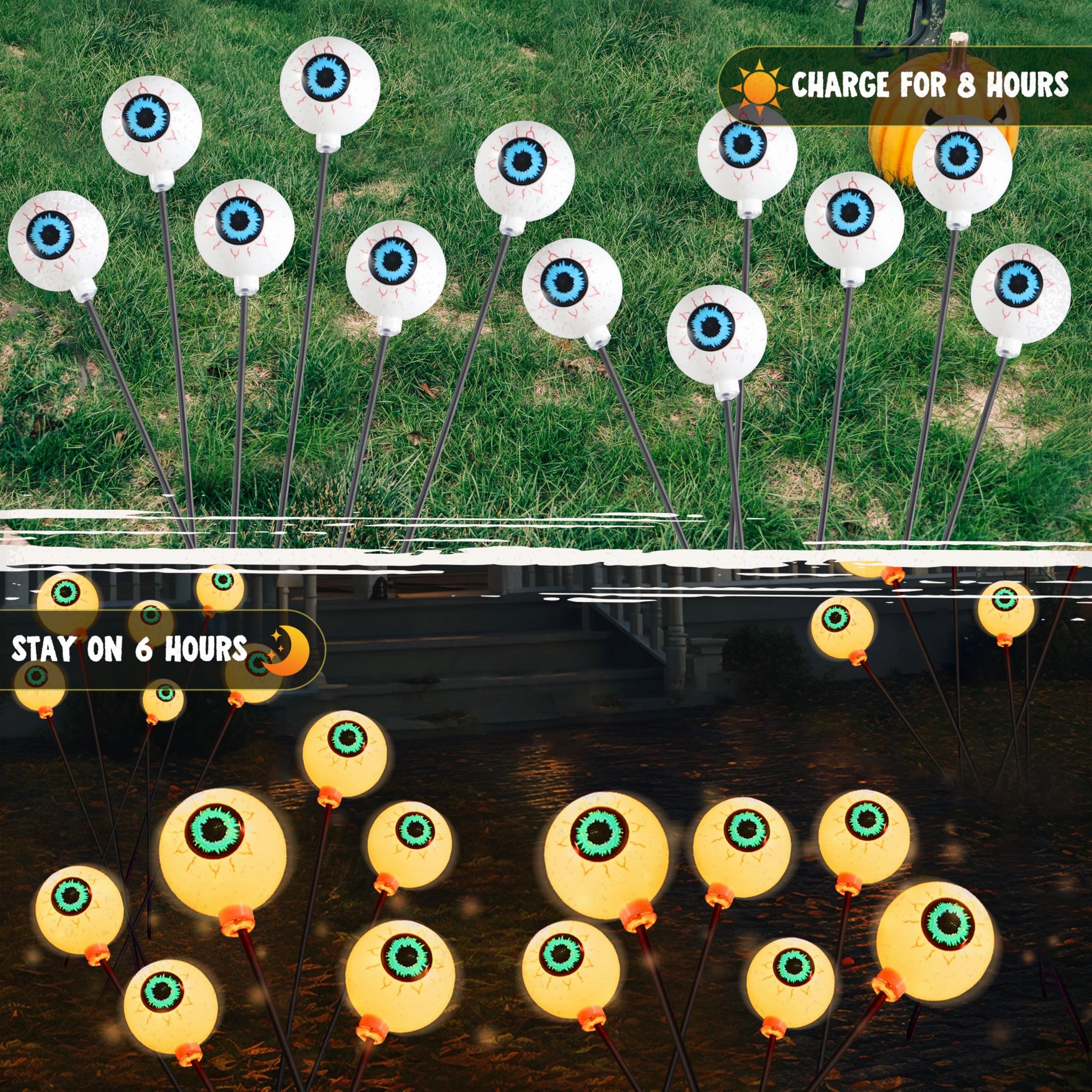 Mystical Designs Ghoulish Crafts Halloween Decorations Outdoor Solar Scary Eyeball Lights-Warm White