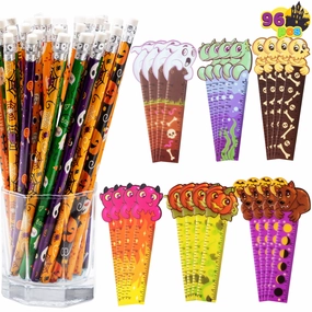 Halloween Pencil and Ruler Set 96 Pcs Playful Supplies Creepy Figures