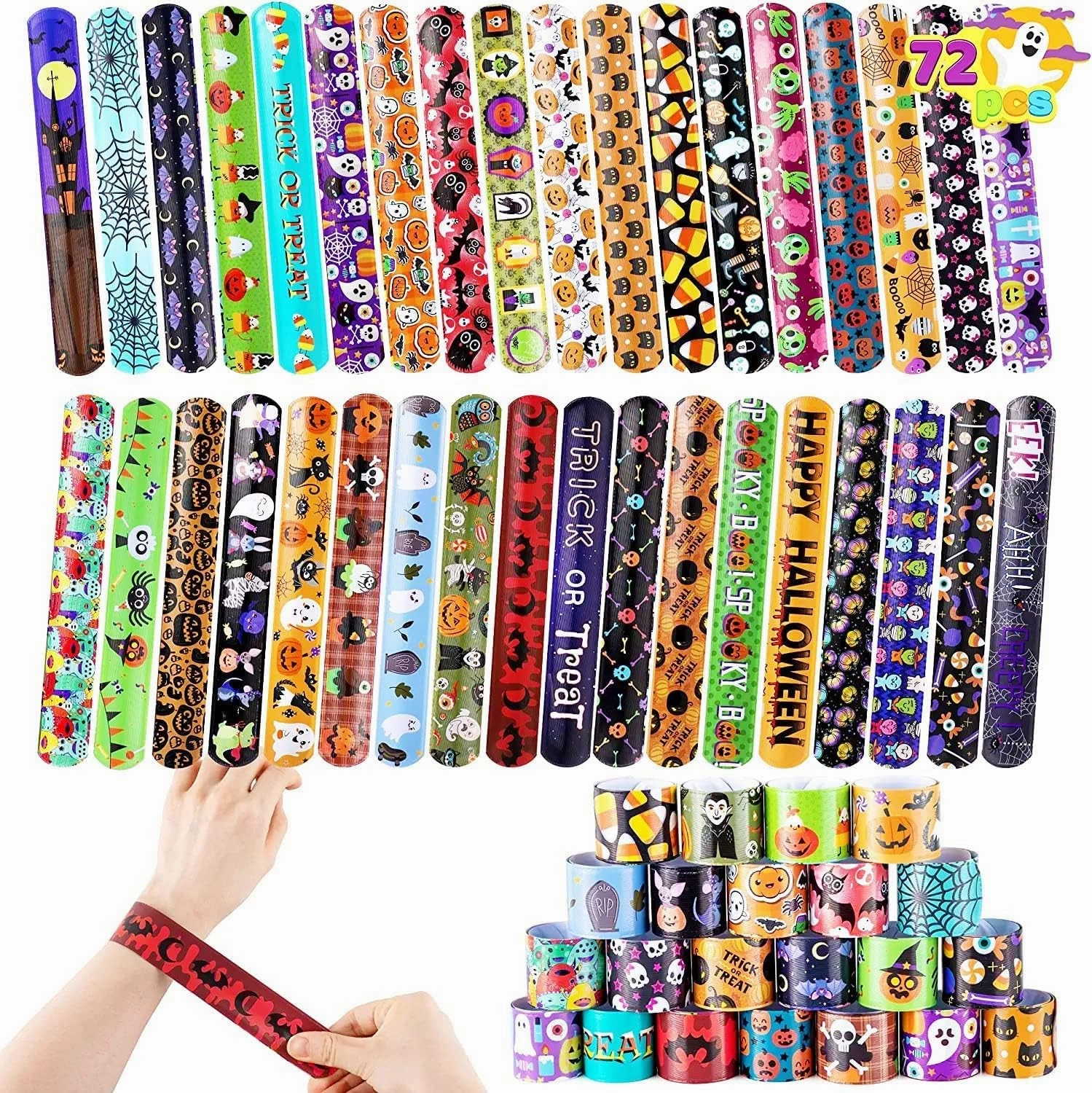 Mystical Designs Halloween Themed Slap Bracelets, 72 Pcs