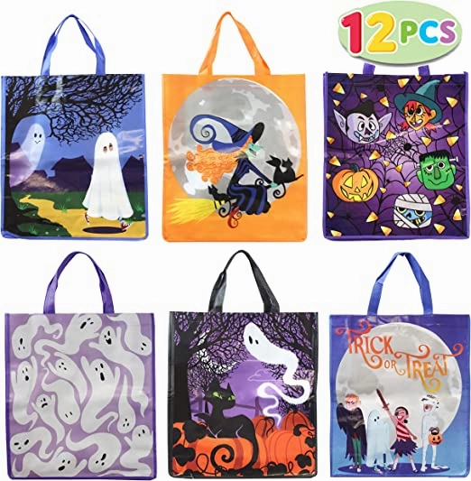 Halloween Trick Or Treat Tote Bags, 12 Pack Monster Figures Ghoulish Treats