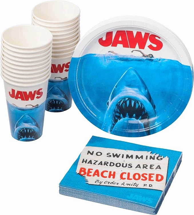 Whimsical Decorations Silver Buffalo Jaws Paper Plates Cups Napkins Party Pack Set, 60 Piece