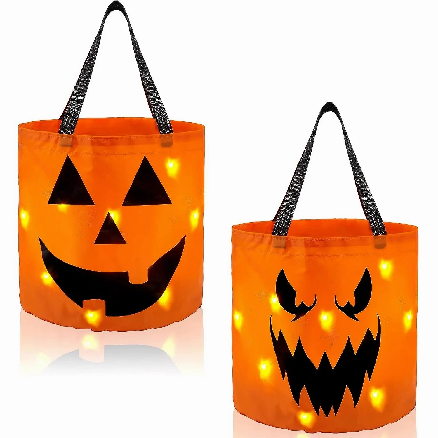 Enchanting Masks 2Pcs Halloween LED Light Pumpkin Buckets Trick or Treat Bags Reusable Goody Bucket