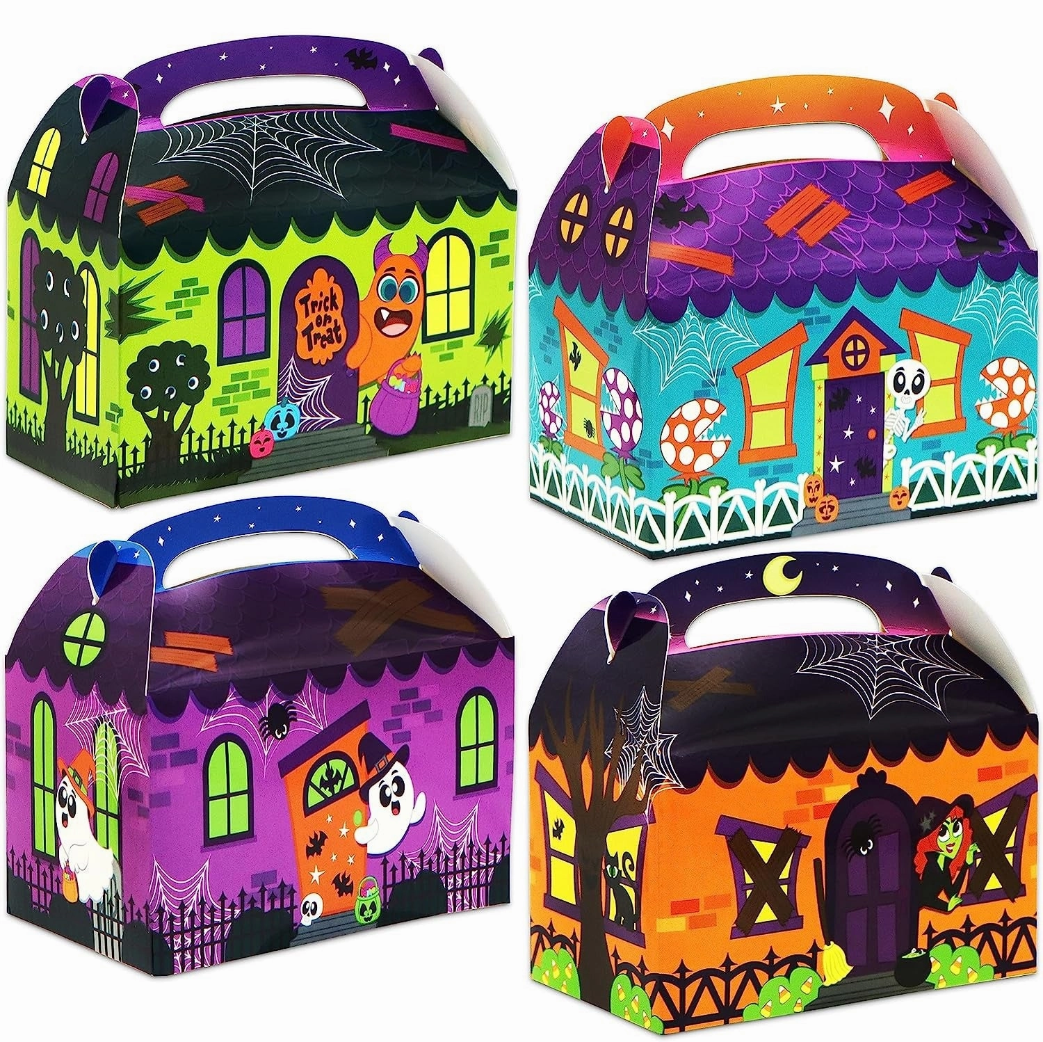 Ghostly Treats 3D Halloween House Cardboard Treat Boxes, 32 Pcs