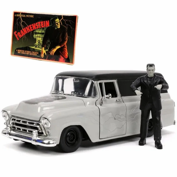 Hollywood Rides Universal Monsters Frankenstein 1957 Chevy Suburban 1:24 Scale Die-Cast Metal Vehicle with Figure Playful Accents Playful Figures