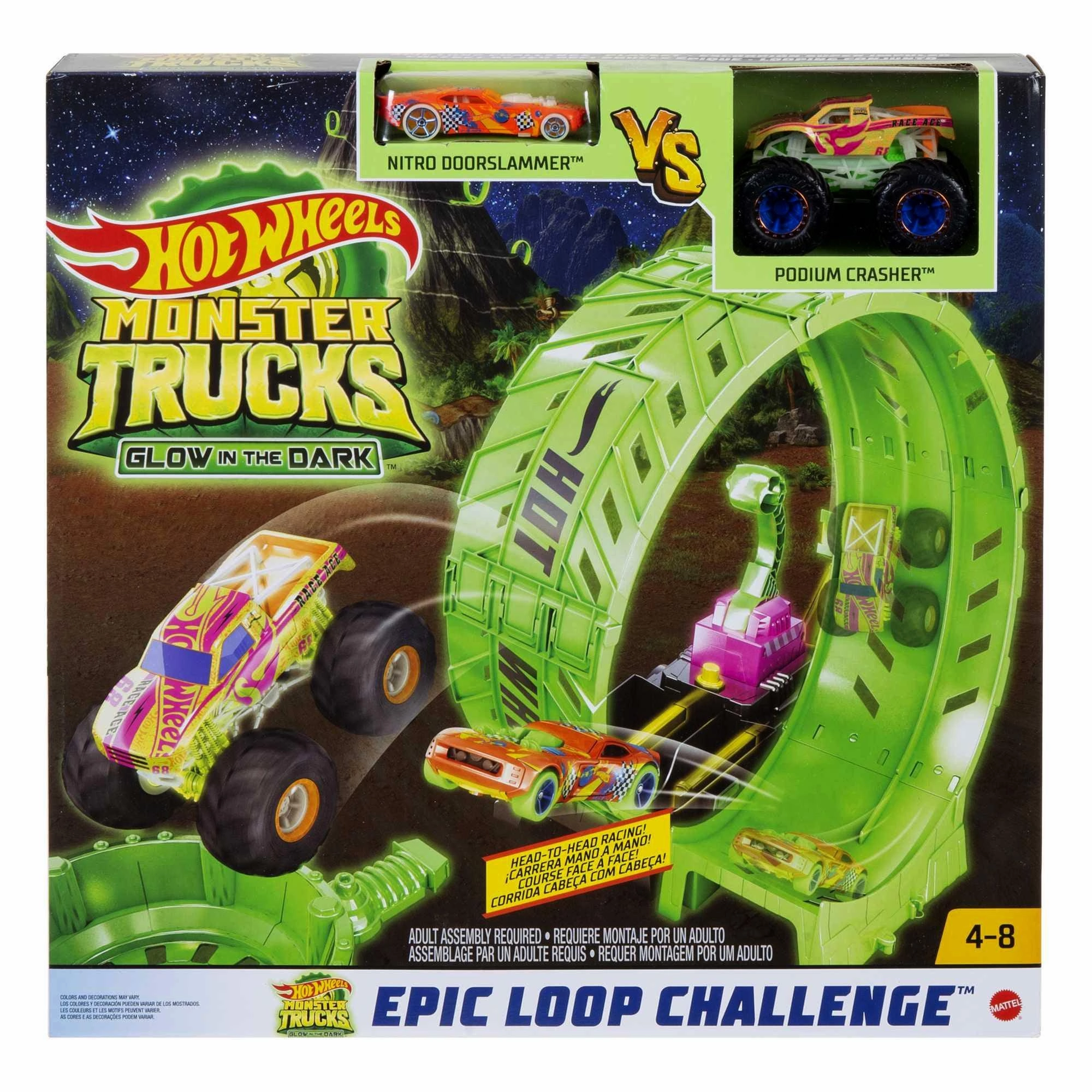 Early Preview Definitive Version Hot Wheels Monster Trucks Glow-In-The Dark Epic Loop Challenge