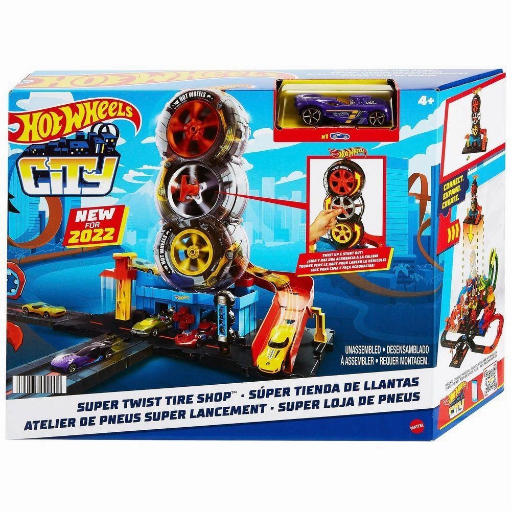 Hot Wheels City Super Twist Tire Shop Playset and Vehicle Slightly Scarce