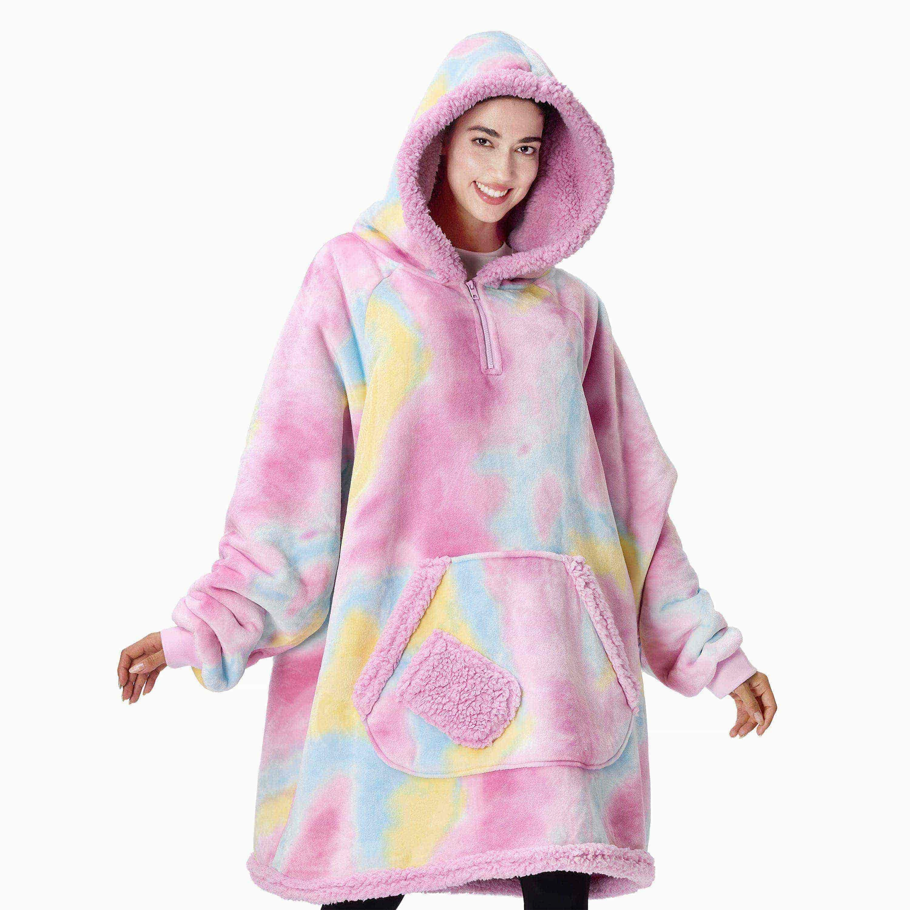 Value Increase Adult Sherpa Wearable Blanket-Cotton Candy Tie Dye