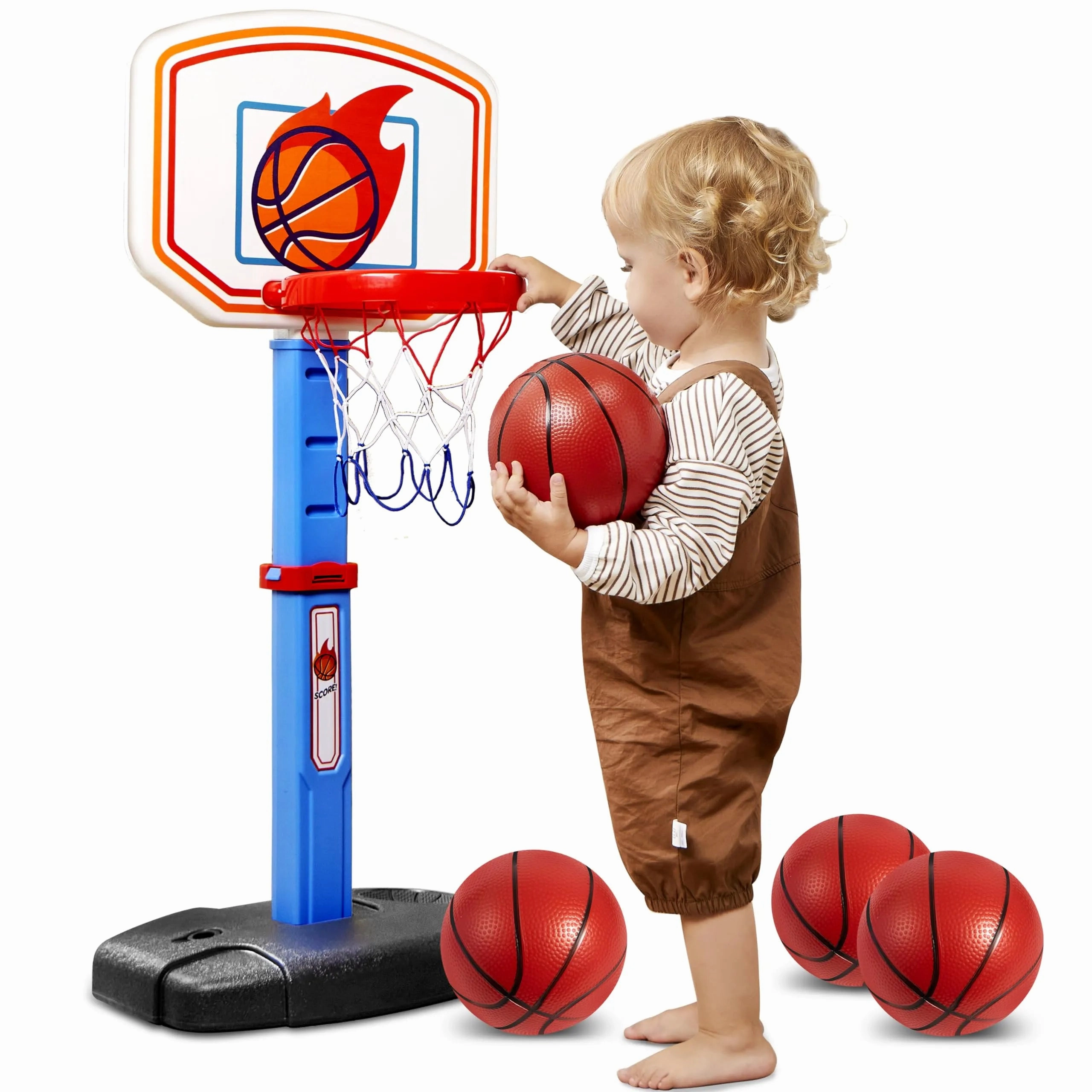 Toddler Basketball Arcade Game Set, Adjustable Basketball Goal with 4 Balls for Kids Flexibility Increase