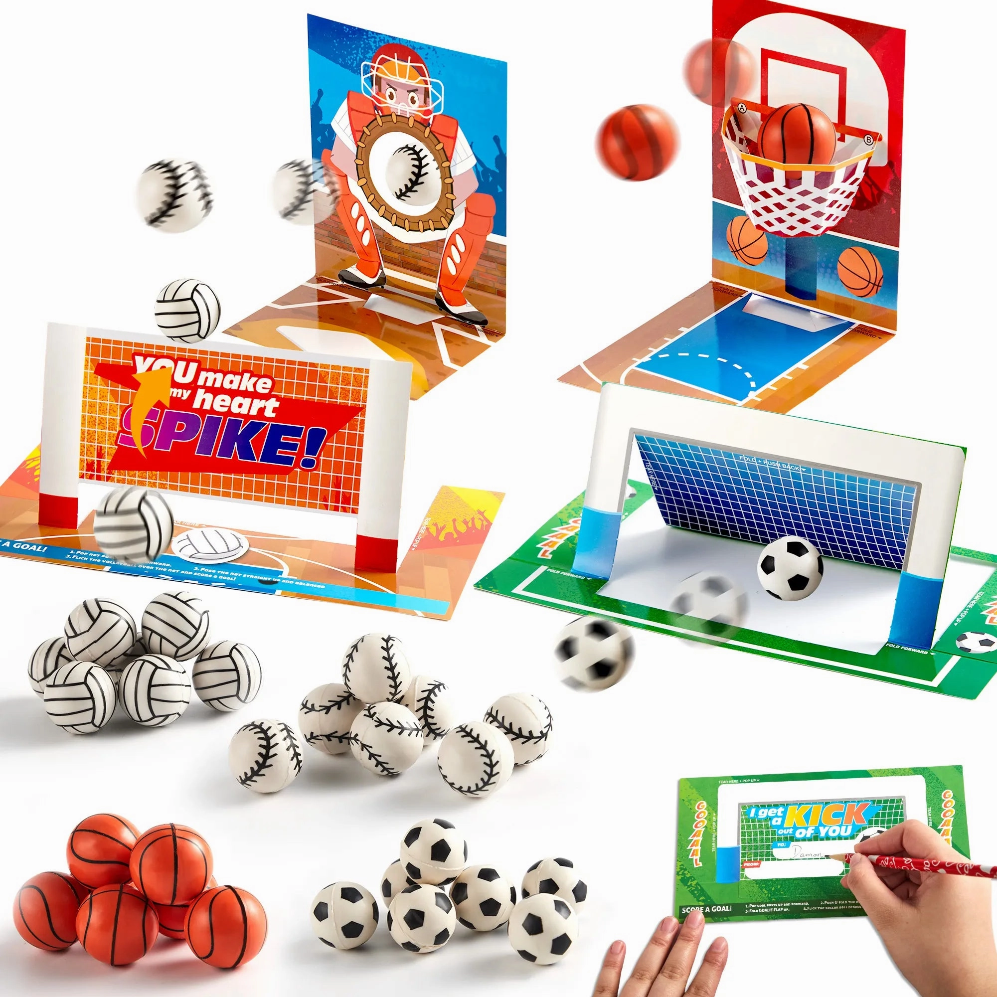 Prize Get Energy Conserve 28Pcs Soccer Football Volleyball Basketball with Kids Valentines Cards