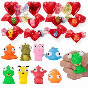 28Pcs Prefilled Hearts with push bubbleping Eyes Keychains and with Valentines Day Cards for Kids-Classroom Exchange Gifts sports practice Experiment Design