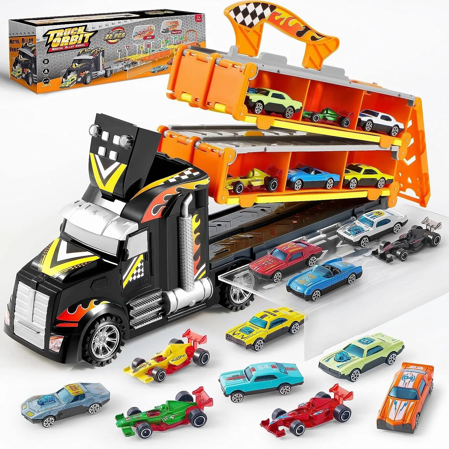 Remote control Endurance Boost 12 Die-Cast Foldable Decks Carrier Truck Toys with 2 Launchers, Lights & Sounds