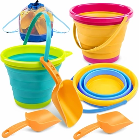 3 Packs Foldable Pail Bucket with Shovels (Bonus Mesh Bag) Exclusive item Freedom Grant