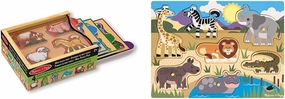 Hand-Eye Coordination Melissa & Doug Animals Mini-Puzzle Pack & Wooden Toy Peg Puzzle