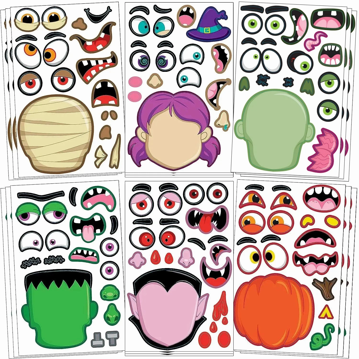 JOYIN 30Pcs 6Style Halloween Make-a-face Sticker Sheets Enchanting Crafts