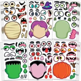 JOYIN 30Pcs 6Style Halloween Make-a-face Sticker Sheets Enchanting Crafts