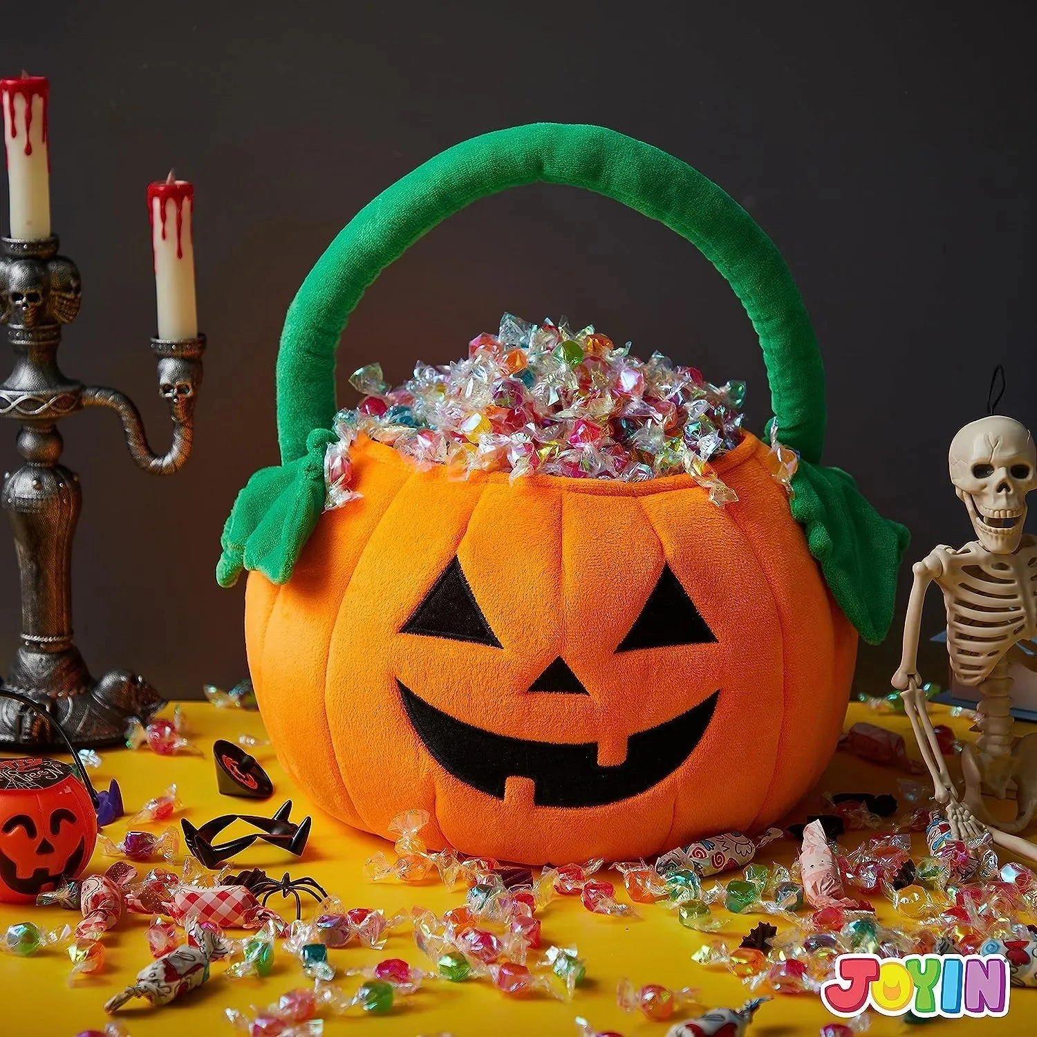 JOYIN Halloween Pumpkin Plush Tote Bucket Candy Trick or Treat Bag Monster Crafts