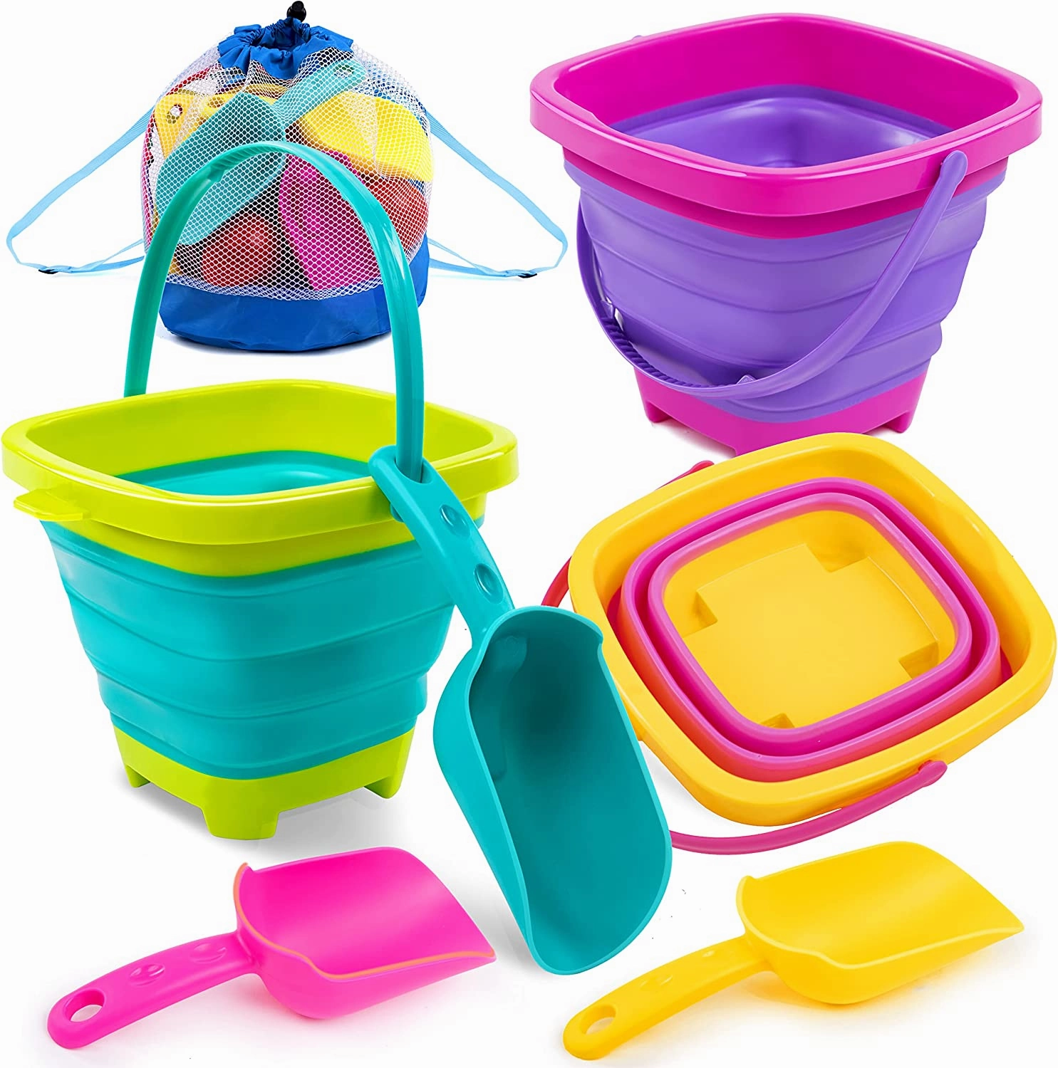 3 Packs Collapsible Beach Bucket with Shovels (Pink) Bus Depot Puzzle Solving