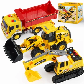 Construction Site Play Set with Excavator, Dump Truck and Loader Farm Animal