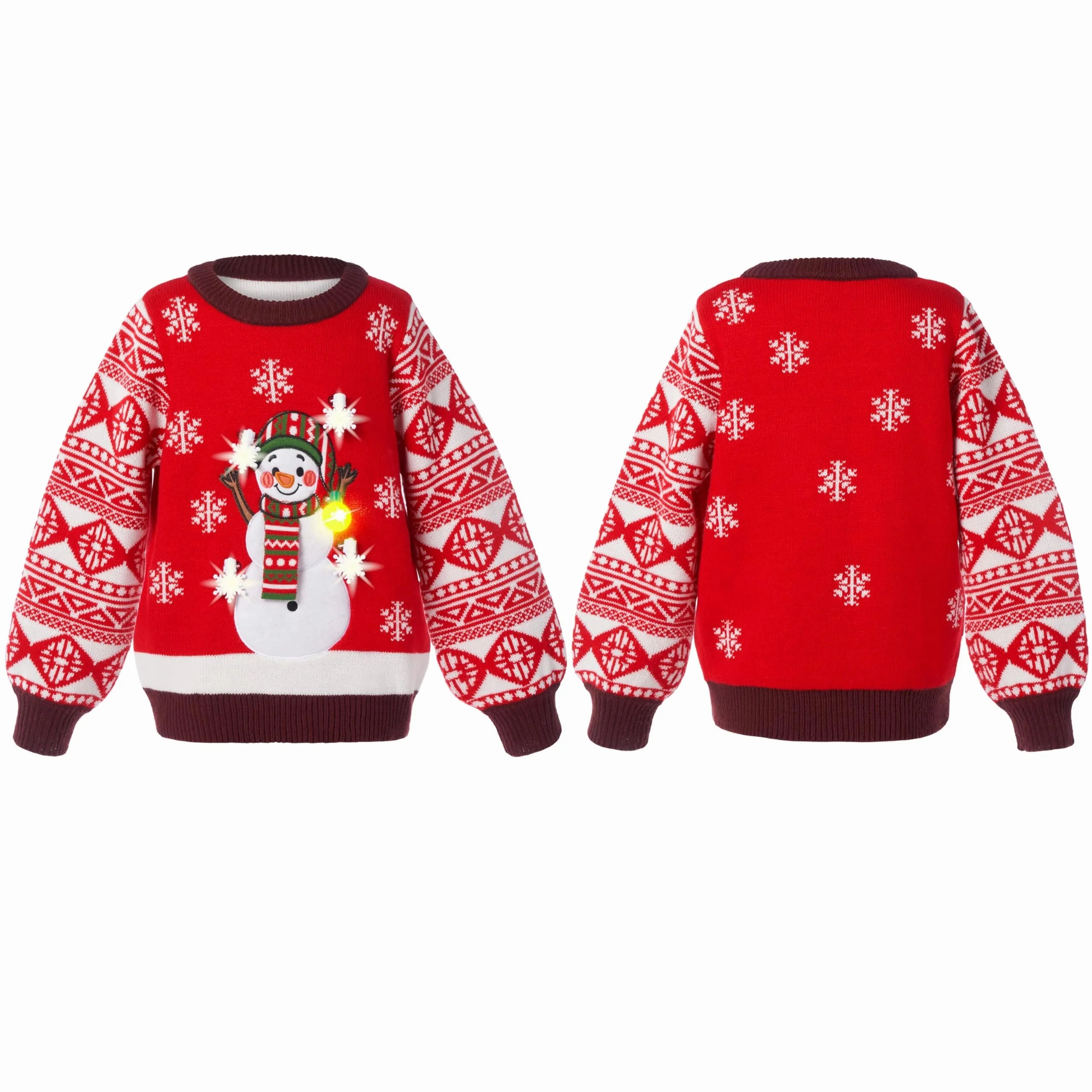 Playful Decor Charming Ornaments Kids Girls Snowman Red Ugly Sweater with Light Bulb