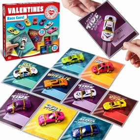 28Pcs Die-cast Racing Cars With Kids Valentines Cards Classroom Exchange Ecology Study