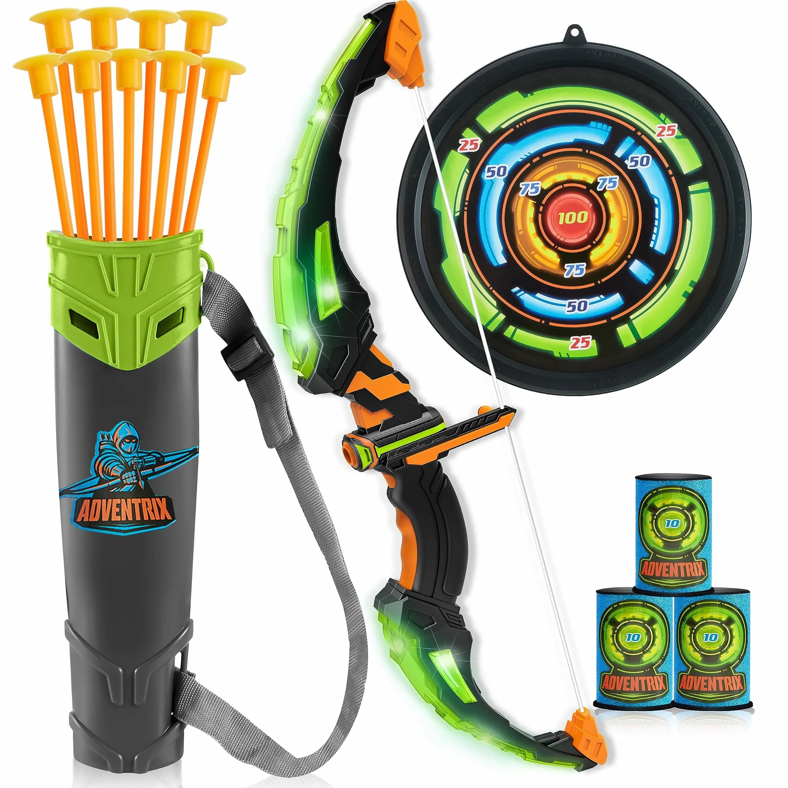 Role Playing Assignment Submit Kids LED Light Up Archery Toy Set with Suction Cup Arrows, Target & Arrow Case