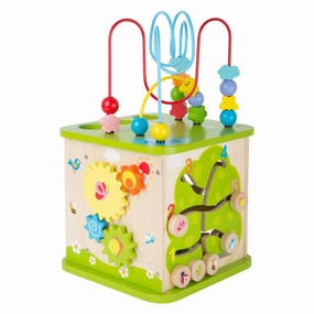 Small Foot - Wooden Activity Cube with Ball Track and 8 pcs Small Trophy Mini Knickknack