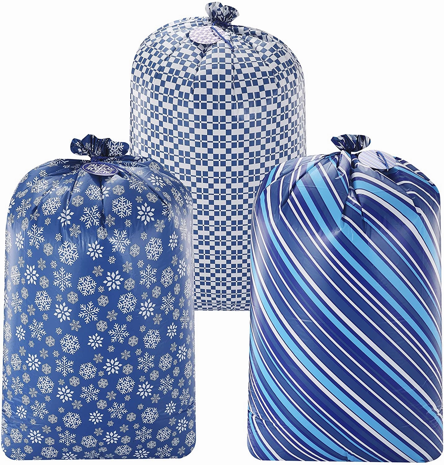 Mystical Accents Whimsical Displays Large Holiday Plastic Gift Bags (Blue), 3 Pcs