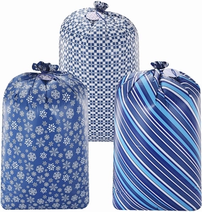 Mystical Accents Whimsical Displays Large Holiday Plastic Gift Bags (Blue), 3 Pcs